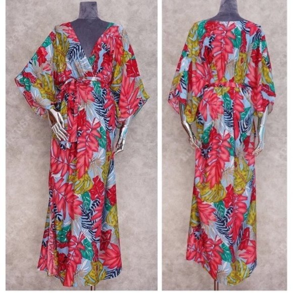 Tropical Sunset Bright Palm Print Maxi Dress - Picture 7 of 7